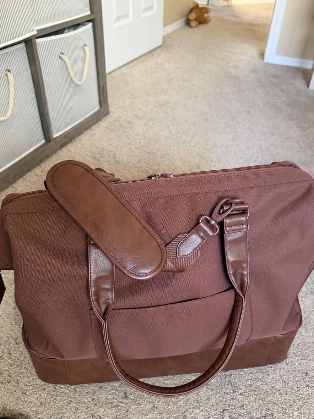 BEIS Brown Canvas Duffel with Leather Trim